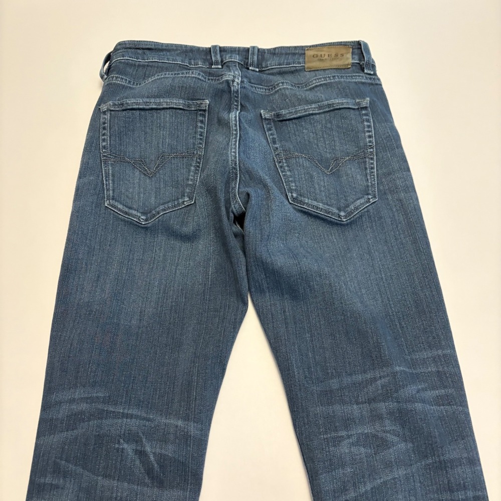 Guess Slim Tapered Jeans Women 33 Blue Dark Wash Whiskered Stretch Denim